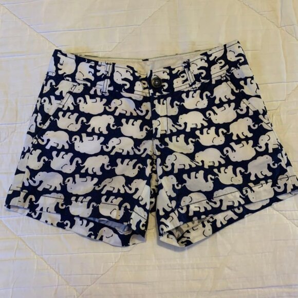 Lilly Pulitzer Size 00 Callahan Shorts Tusk In The Sun Dark Navy Blue Elephants - Picture 1 of 4